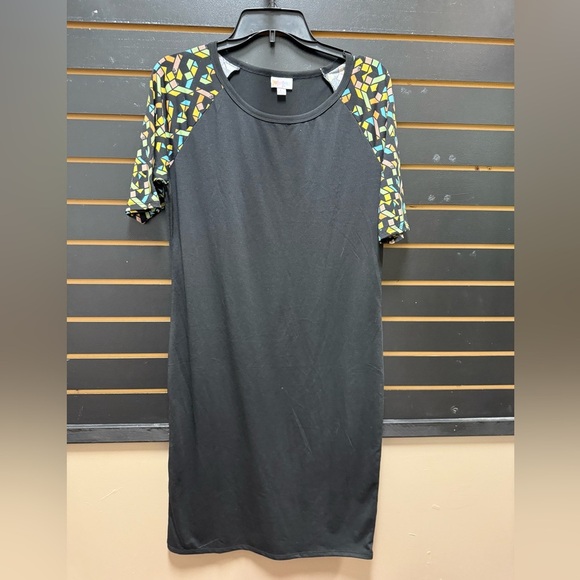 LuLaRoe Julia Dress – Size Large – Black with Geometric Print Sleeves – NWT - Picture 1 of 2